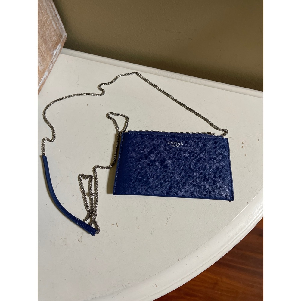 Sorial New York Royal Blue Saffiano Leather Crossbody Bag Silver Chain Strap